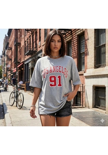 Asvella Trend Baskılı Unisex Kesim Tshirt Gri