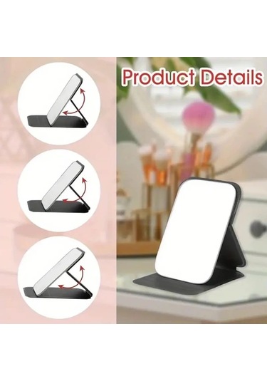 Gateesat Siyah Mini Katlanır Cep Aynası, Ultra İnce Portatif Makyaj Aynası Siyah