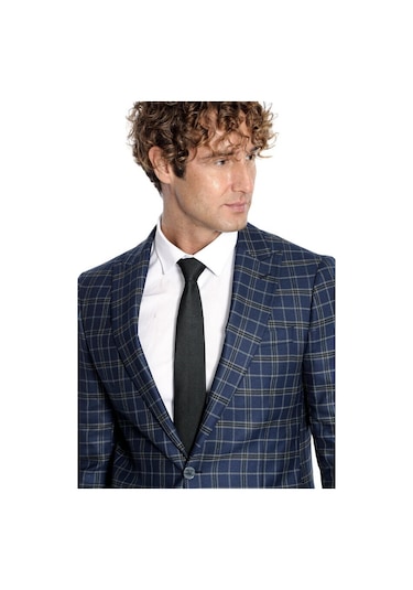 Ekose Lacivert Erkek Ceket 001
