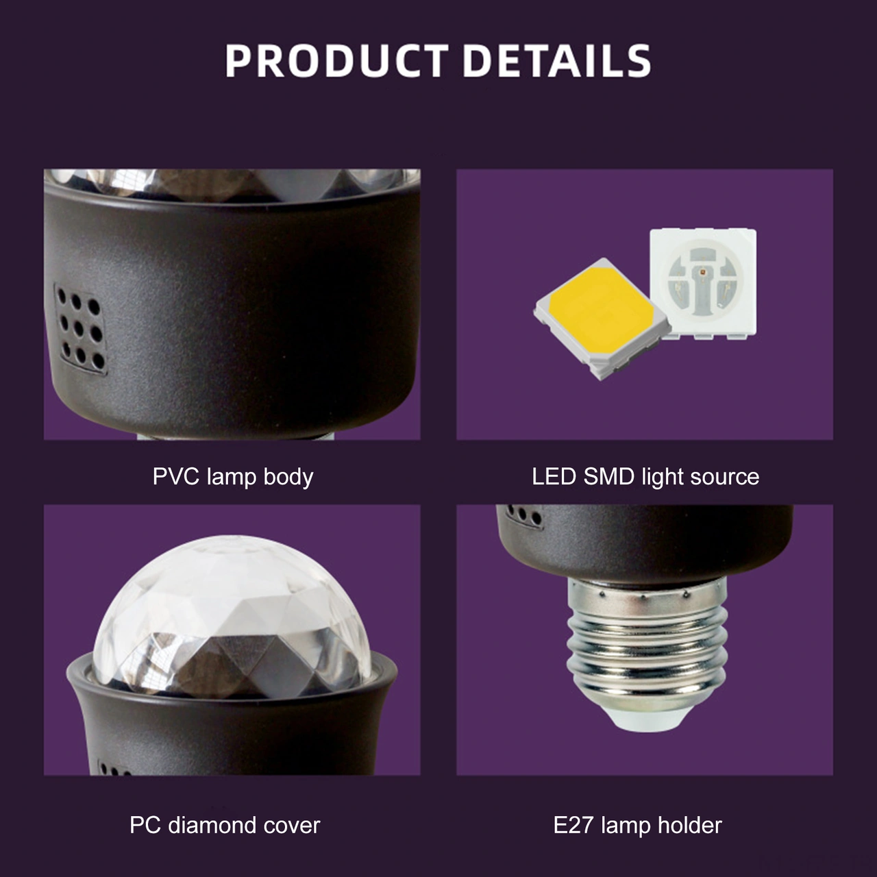 Fosenze E27 Rgb Renkli Projeksiyon Ampülü - 3.3w Mini Led Işık - Festivallik Ktv Ambiyans Dekorasyonu - 85-265v Hızlı Kurulum Siyah Siyah