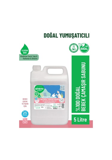 Siveno %100 Doğal Bebek Çamaşır Sabunu Kendinden Yumuşatıcılı Bitkisel Deterjan Vegan 5000 ml