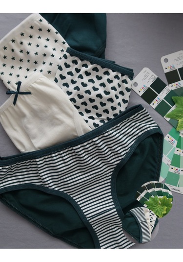 Alya Underwear Kız Çocuk Kalpli Dokuma Lastik Pamuklu Kumaş Slip Külot 5'li Paket 5 Adet Beyaz Multicolor-x23