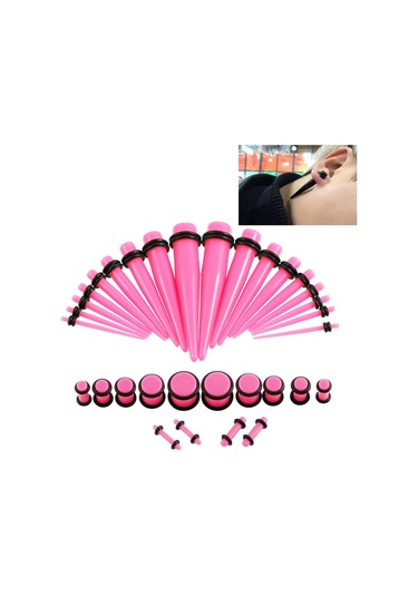 Sones 36 Adet Unisex Akrilik Kulak Genişletme Kulak Genişletici 14g-00g Aksesuar Seti Pembe