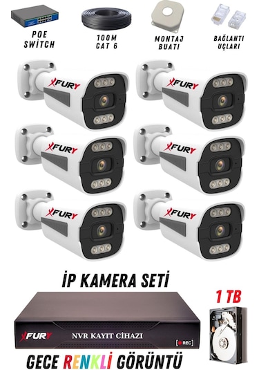 Fury 6 Kameralı Ip Güvenlik Kamerası Seti 4mp Gece Renkli Su Geçirmez 1506 1tb