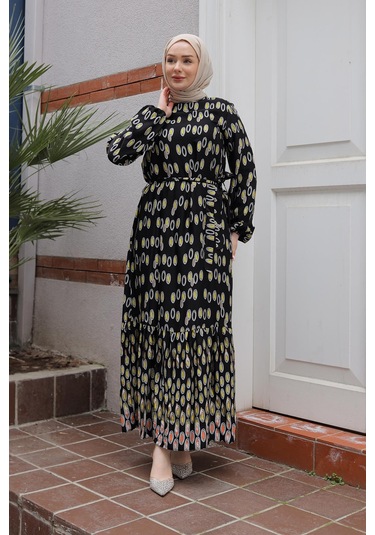 Armine Trend Desenli Elbise-siyah 25yt928 Siyah