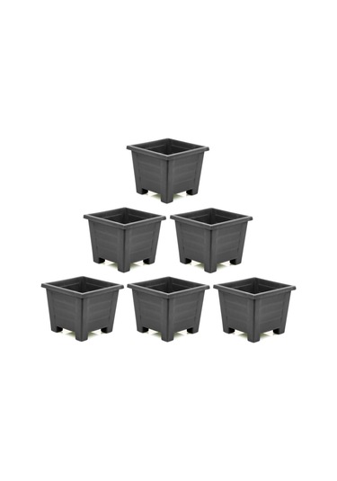 Omnipazar Sy-5848 Dekoratif Plastik Kare Ayaklı Saksı 30 Lt Antrasit 6 Adet 6 Adet