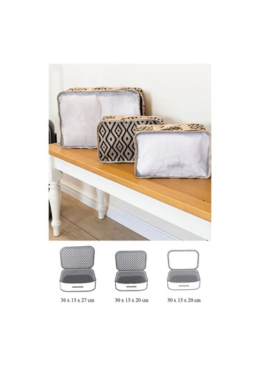 Bohe 3'lü Bavul İçi Düzenleyici Seyahat Çantası Organizer Bej