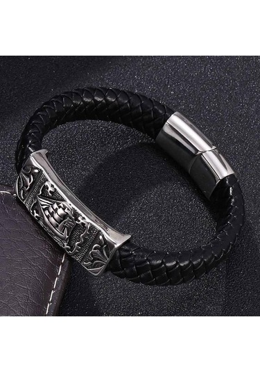 Vintage Tekne Bileklik Erkek Siyah Örgü Deri Bileklik Paslanmaz Çelik Toka Punk Takı Bilezikler Hediyeler Siyah