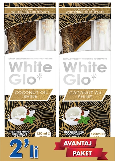 White Glo Hindistan Cevizi Özlü Beyazlatıcı Diş Macunu 120 ML + Diş Fırçası x 2