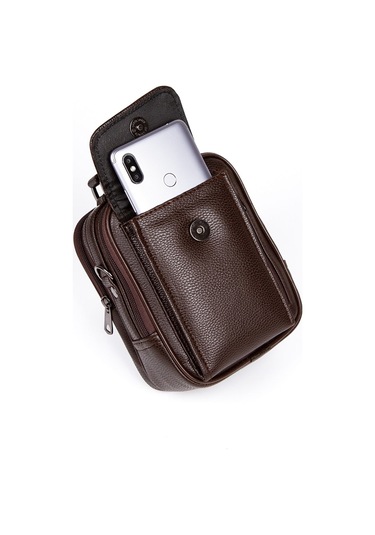 Tuldar Erkek Kahverengi Deri Çelik Kasalı Kapaklı Omuz Ve El Çantası 15x19cm Tul293 Kahverengi