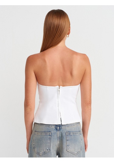 Dilvin 50880 Straplez Peplum Top-ekru Ekru