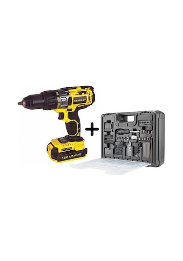 Stanley Li-Ion Çift Akülü Profesyonel Kömürsüz Darbeli Matkap SBH20D2K + 100 Parça Aksesuar Seti