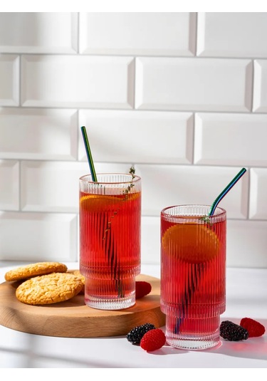 Purecrystal 6 Parça Yüksek Yüksek Cam Bardak Seti - Su Ve Meyve Suyu İçin 340750804 Beyaz