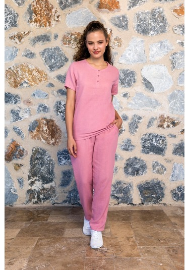 Doreanse Kadın Pamuk Pembe Kısa Kol T-shirt Pijama Takımı 24y4000-standart Standart