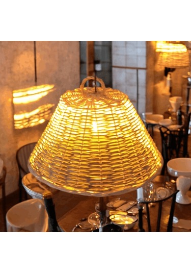 Hasır Doğal Saçaklı 40 Cm Çap Dekoratif Avize Sarı Bej - Sarı