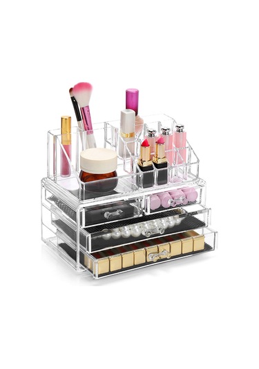 Mufunye Şeffaf Akrilik Makyaj Düzenleyici Saklama Kutusu Çok Katmanlı Ayrı Bölücüler Bölmeler Masaüstü Depolama Rafı Kozmetik Takı Ruj Standı Büyük Kapasiteli