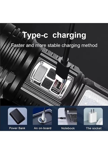 Valkyrie Şarjlı El Feneri 5400mah 30w 9 Mod Powerbank Özellikli 6km Aydınlatma Siyah