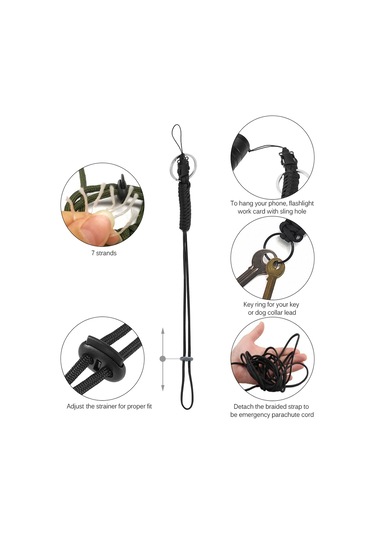 Vkemall "7 Katlı Dayanıklı Paraşüt İpi - Çadır, Kamp, Hayatta Kalma Ve Günlük Kullanım İçin Çok Amaçlı 2.5m Kordon" Siyah