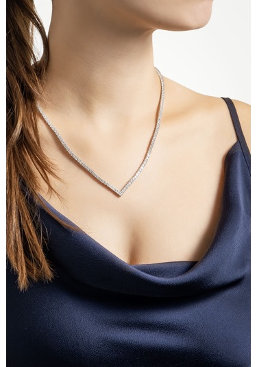 Işıltılı Gece 18 Ayar Beyaz Altın Kaplama Gümüş Tasarım Su Yolu Gerdanlık Beyaz