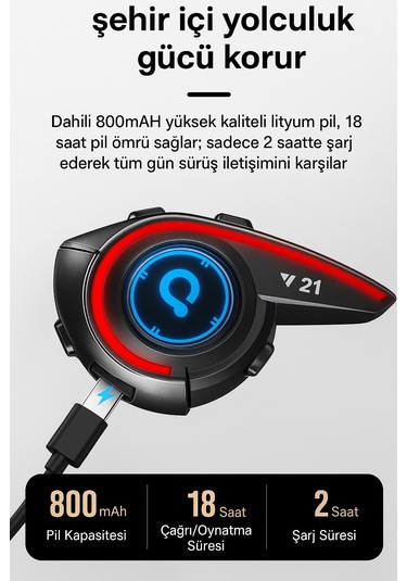 Y21 Bluetooth Motosiklet Kask Kulaklığı Led Işıklı İntercom