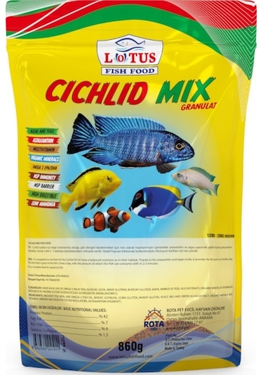 Lotus Cichlid Mix Protein+Bitkisel Karışık 860 G Balık Yemi