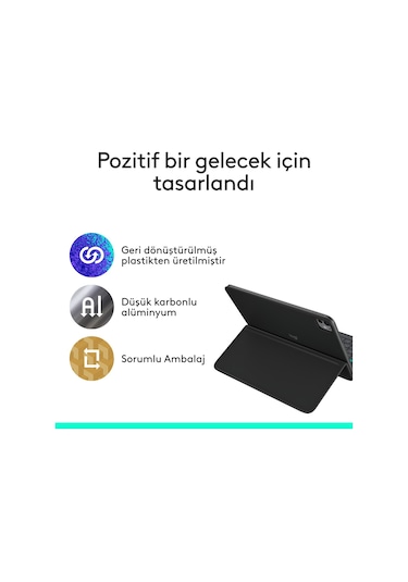Logitech Flip Folio İpad Pro 13 İnç M4 , İpad Air 13 İnç M2 Ve M3 İle Uyumlu Türkçe Klavyeli Tablet Kılıfı, Siyah