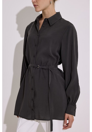 Modal Kemerli Gömlek Antrasit Antrasit