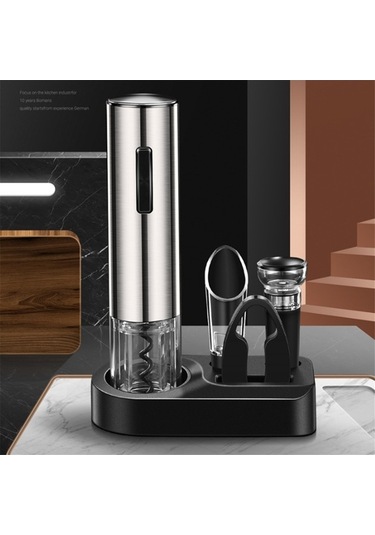 Moly 4'ü 1 Arada Elektrikli Şarap Açma Seti, Gümüş, Şarap Havalandırıcı Ve Vakum Tıpa Gümüş