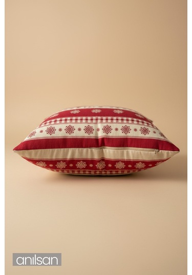 2adet Geyik Desenli Çift Taraflı Kırlent Kılıfı - 45x45 Cm Yılbaşı Dekoratif Kırmızı - Beyaz