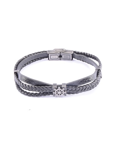 Dümen Çelik Aksesuarlı Deri  Bileklik Çelik