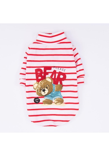 Kırmızı Bear With Me Baskılı Triko Sweat Kedi Köpek Sweat Kedi Köpek Kıyafeti