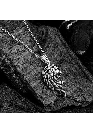 925 Ayar Gümüş Aslan Figürü Erkek Kolye 552743967
