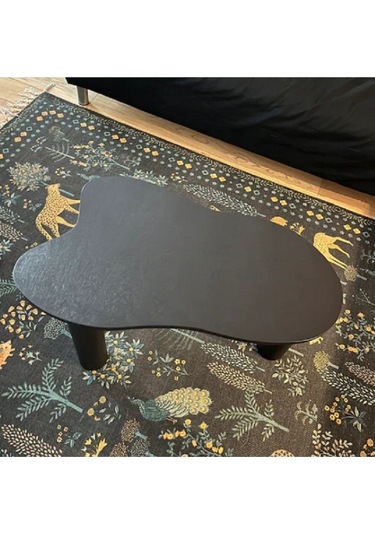 Asimetrik 90x90 Cm Modern Ahşap Ayaklı Orta Sehpa Siyah