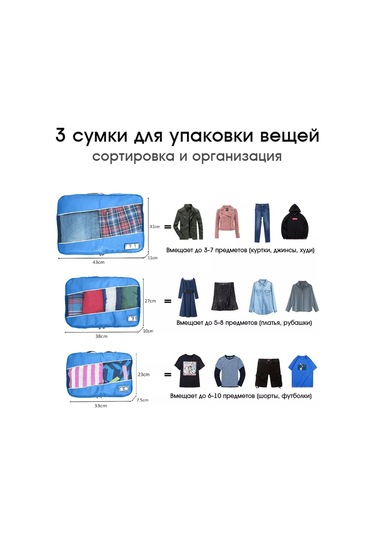 Travel Seyahat Kıyafet Organizatörleri, 3 Çanta, Mavi 239522272 Açık Mavi