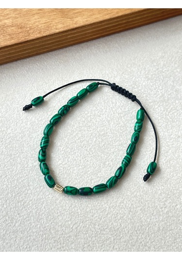 14 Ayar Altın Burgu Altın Detaylı Doğal Malahit Taşlı Tasarım Altın Bileklik Altın