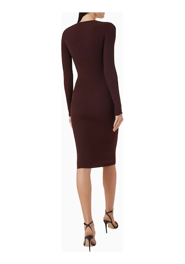 Elisabetta Franchi Ribbed Midi Triko Elbise, Lüks Günlük Şıklık Bordo