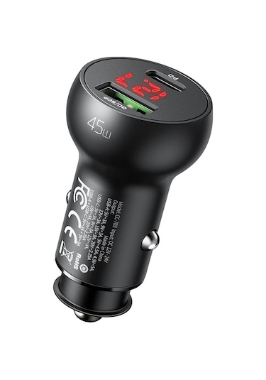 Cc-7030 45W 1Xtype-C 1Xusb Girişli Dijital Göstergeli Araç Şarj