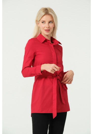 Bağcık Detay Tunik Gömlek Kırmızı