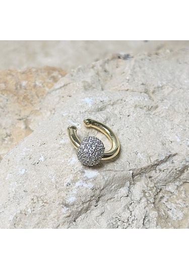 Yuvarlak Zirkon Toplu Earcuff Gold