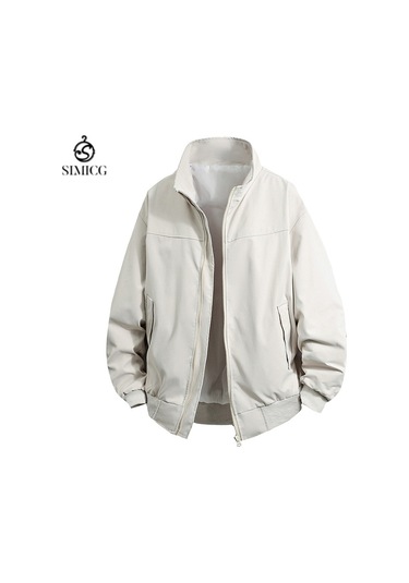 Sonbahar Ve Kış Erkek Antrenör Üniforması Fermuarlı Su Geçirmez Düz Renk Büyük Boy Erkek Ceketi Beyaz