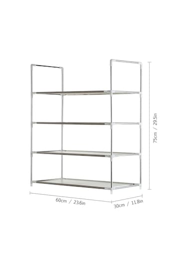 Tenfowee 4 Katmanlı Pratik Ayakkabı Rafı - Paslanmaz Boru Ve Dokumasız Kumaş İle Dayanıklı Depolama Çözümü Gri