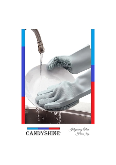 Candyshine Tırtıklı Sihirli Silikon Bulaşık Eldiveni Gri