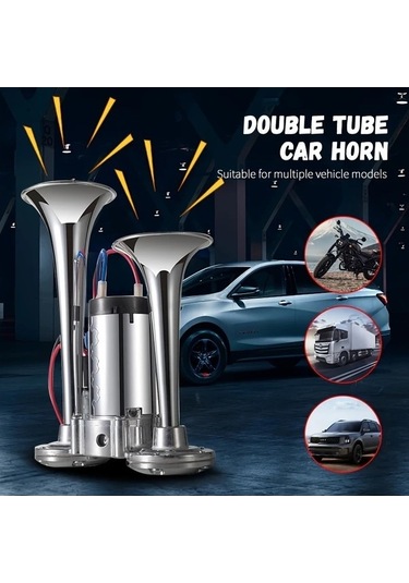 Pazly 12v Çift Borulu Kornası - Gümüş Renk - Tüm Araçlar İçin