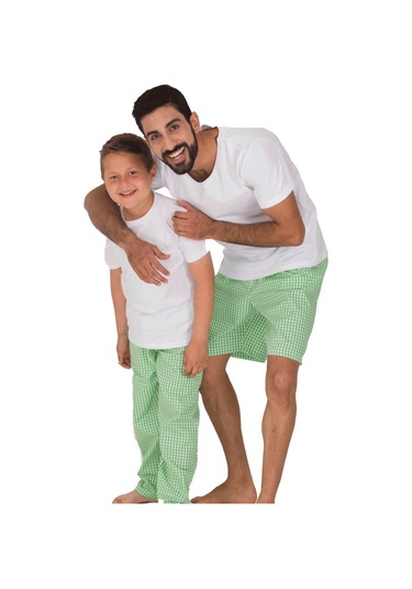 The Don Aile Beyaz-Yeşil Kareli Erkek Çocuk Pijama Takımı (9-14 Y