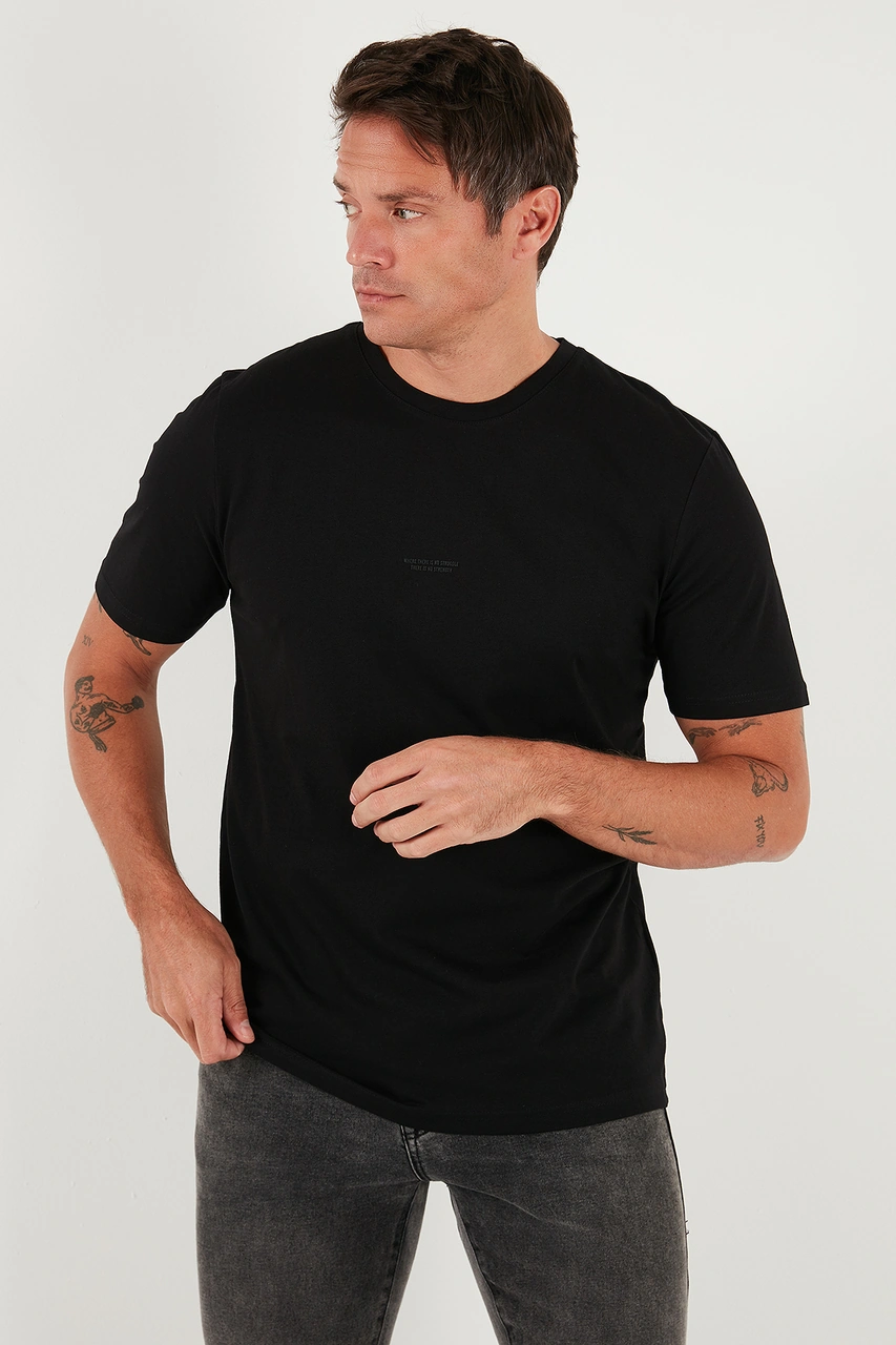 Buratti Yazı Detaylı Pamuklu Regular Fit Bisiklet Yaka Erkek T Shirt 59020203 Siyah
