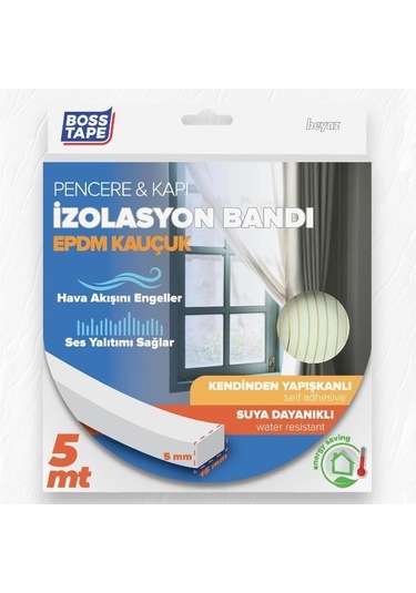 Boss Tape Epdm Kauçuk Pencere Kapı İzolasyon Bandı 5mmx15mmx5mt Beyaz