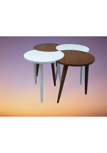 Zigon-Orta Sehpa Takım Hilal Model Parlak Ceviz Beyaz Renk Kayın