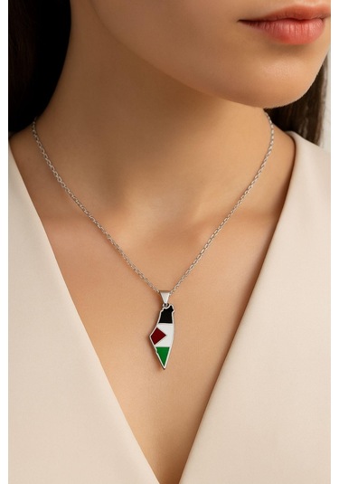 Filistin Haritası Gümüş 925 Ayar Kolye Özgür Filistin Temalı Gümüş