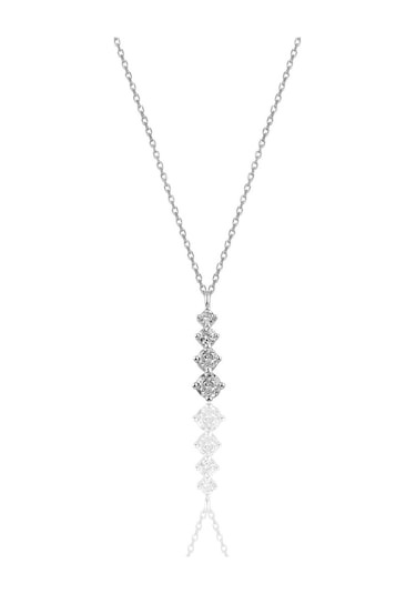 Gümüş Rodyumlu Zirkon Taşlı Pırlanta Modeli Pırıltı Kolye