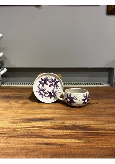 Mor Çiçek Seramik Kupa, Mug, Double Türk Kahvesi Filtre Kahve
